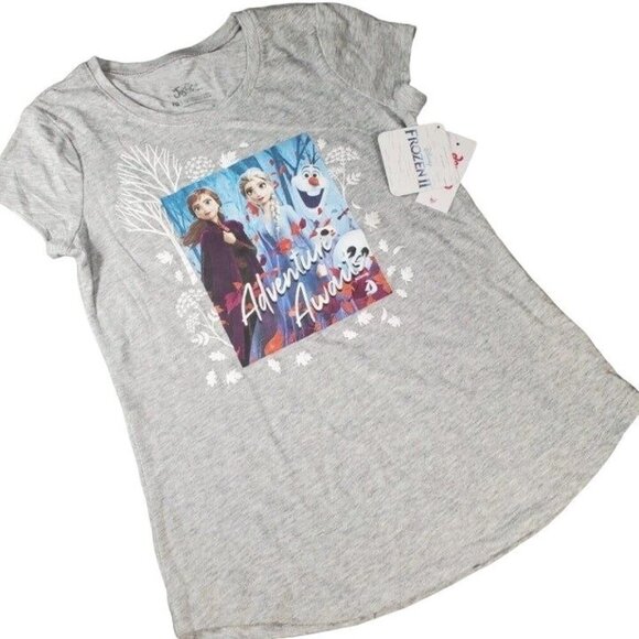 Justice Frozen Tee Shirt Princess Girls Anna Elsa Queen Blouse Grey Short Sleeve - Picture 1 of 10